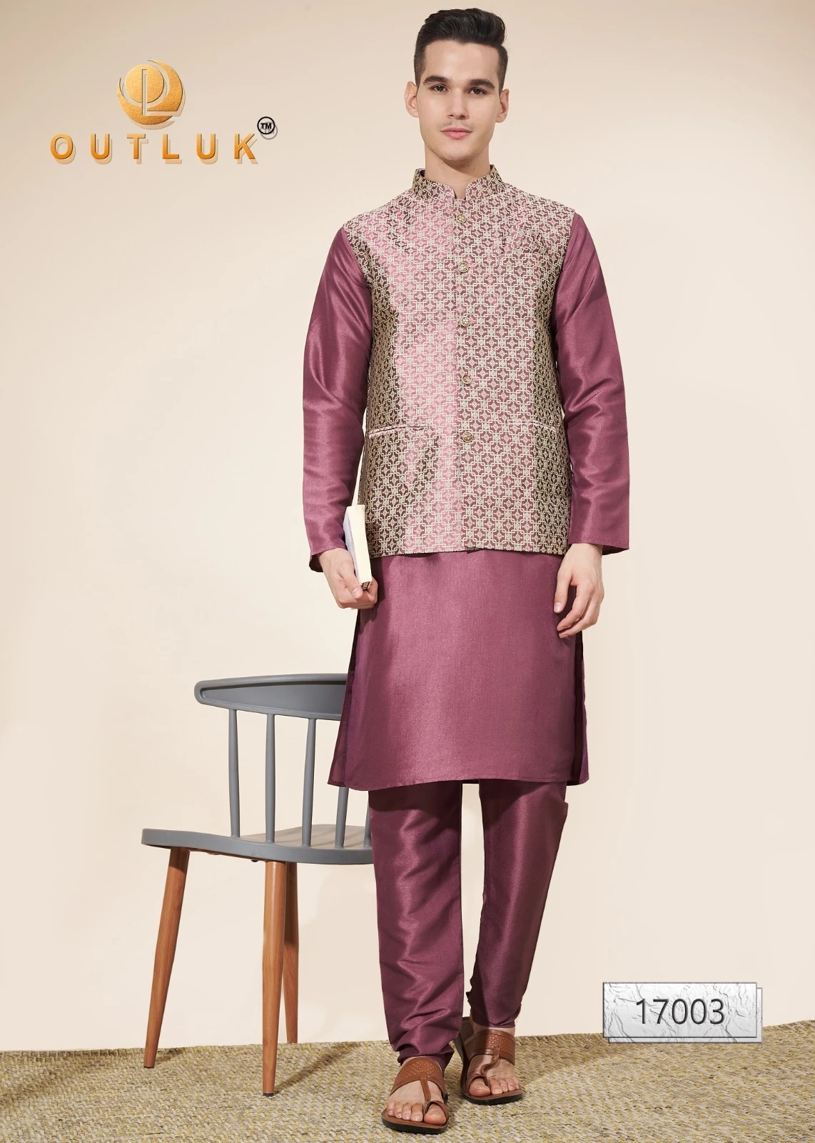 Outluk Wedding Collection Vol 17 Pure Silk Wholesale Modi Jacket Kurta Pajama Catalog — Singles, MPA wholesale from Surat — view 9